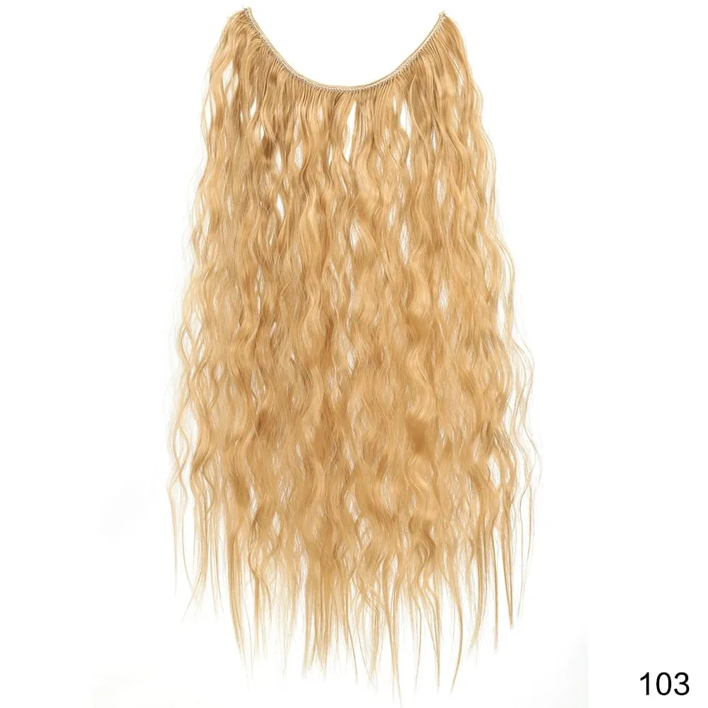 22" Invisible Wire Hair Extensions Water Wave Gray Black No Clip One Piece Synthetic Hairpiece Women Natural Heat Resistant Hot