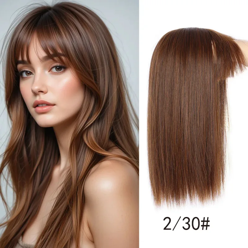 Synthetic 16inch Straight Topper Hair with 3 Clips for Women Hairpieces for Thinning Hair Featuring Bangs Easy to Wear