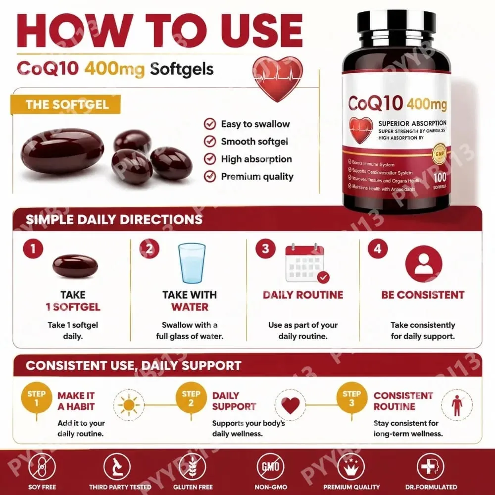 CoQ10 400mg Softgels with PQQ - High Absorption Coenzyme Q10 for Heart Health Energy & Immune Support Non-GMO Gluten Free 60ct
