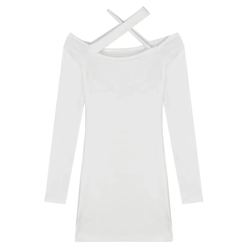 Women's Dress Off Shoulder Sexy High Waist Bodycon Mini Dress Summer 2026 New Black Long Sleeve Party Dress