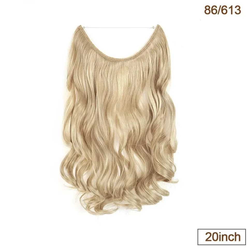 Synthetic Invisible Wire Hair Extensions Transparent Wire AdjustableLong Wavy Curly Secret Hairpiece 20 Inch for Women