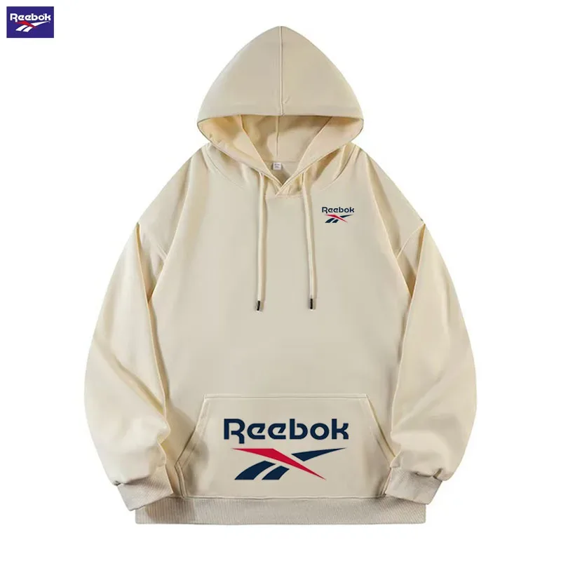 Reebok Logo Men's and Women's Casual Hooded Sweatshirt - Solid Hooded T-shirt - Street Style Casual Sweatshirt - Various Loose S