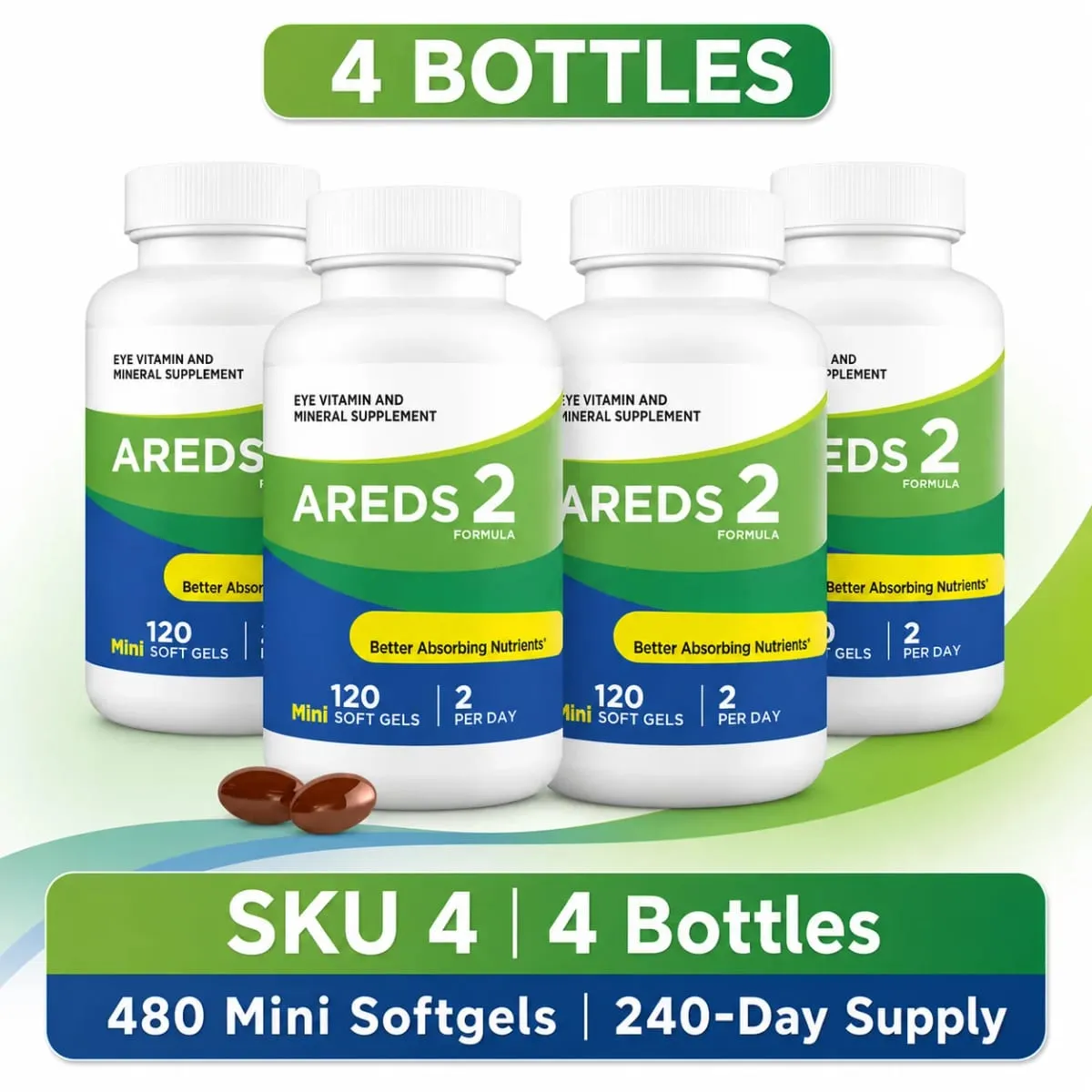2 Formula Eye Vitamin Supplement with Lutein Zeaxanthin Vitamin C E Zinc & Copper 120 Mini Softgels for Vision Health