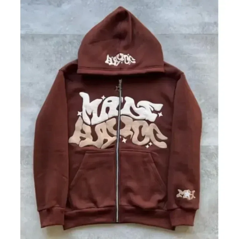 2026 European and American Fashion Fleece Print Zippered Hooded Sweatshirt for Men and Women Casual Multi-Functional Sports Top