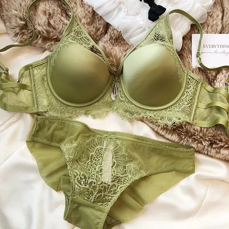 Sexy Hollow Push Up Bra Set Seamless Glossiness Comfort Women Underwear Classic Bandage Design Temptation Bras and Panties Sets