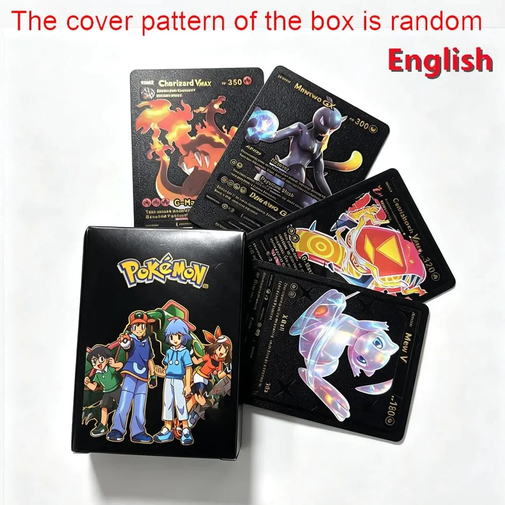 English 10-55Pcs Pokémon Gold Foil Cards Golden Letters English Game Card Charizard Vmax Gx Series Gift