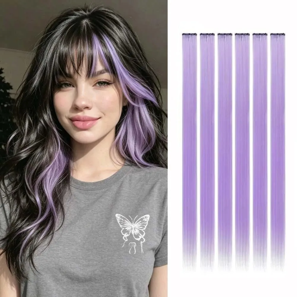 Synthetic 1-6pc Colored Hair Extensions Clip in Colorful Hair Extensions Rainbow Hair Extensions for Women Girls Hair Extensions