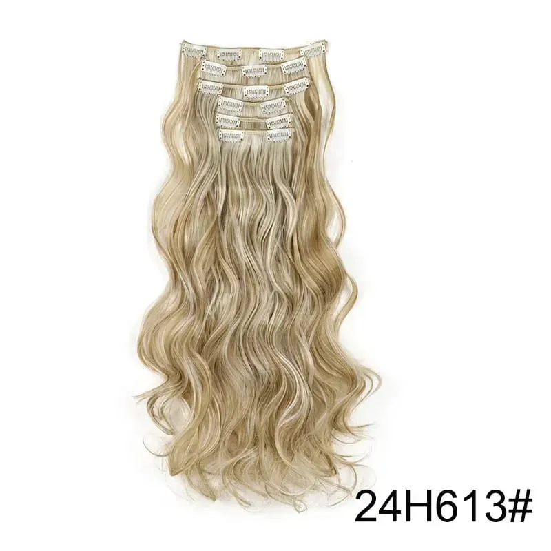 Synthetic Long Wavy Hair Extensions 24 Inch Clip in Fiber Double Weft Thick Hairpieces for Women Party Daily Cosplay Styling