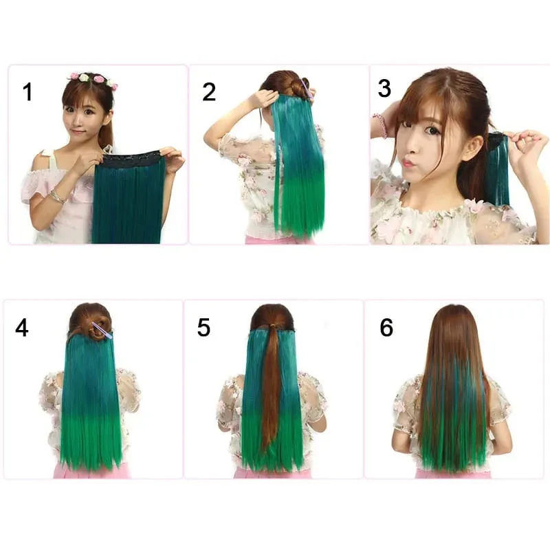 Jeedou Colorful Wavy Hair Clip in Hair Extensions One Piece 5 Clips Synthetic Red Blue Women's Hairpieces