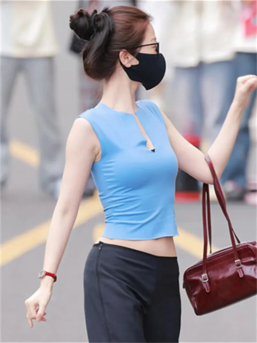 Weird Puss Casuals Trend Tank Top Women Chic Classic Split Patchwork Stretch Simple Sporty Streetwera Fashion Basic Daily Vest