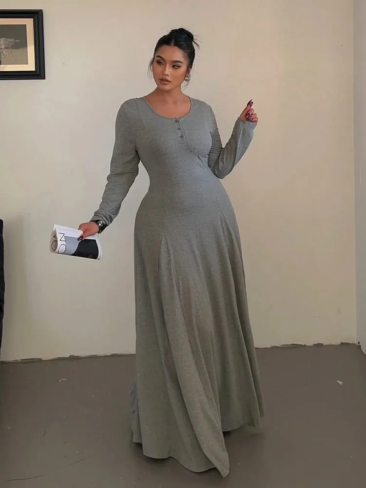 Nagyméretű egyszínű kötött elegáns A-vonalú Flowy maxi ruha | Női hosszú ruha | Alkalmi és ingázó stílus — image 4