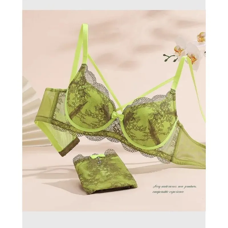 Sexy Minimizer Bra Set Full Cup Ultra Thin Lace Gathered Plus Size 34-42 Big Breast To Small Breast Support Comfort Lingerie