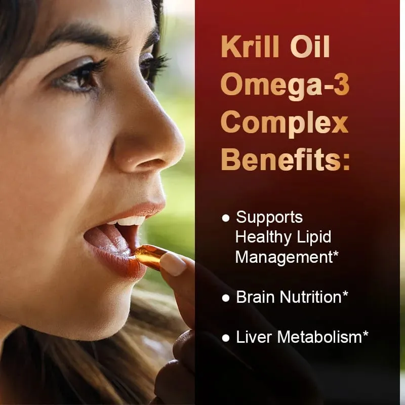 Aceite de krill antártico, 2000 mg por porción, con omega-3, EPA DHA y astaxantina, apoya la salud de las articulaciones, el cerebro, el corazón y la presión arterial