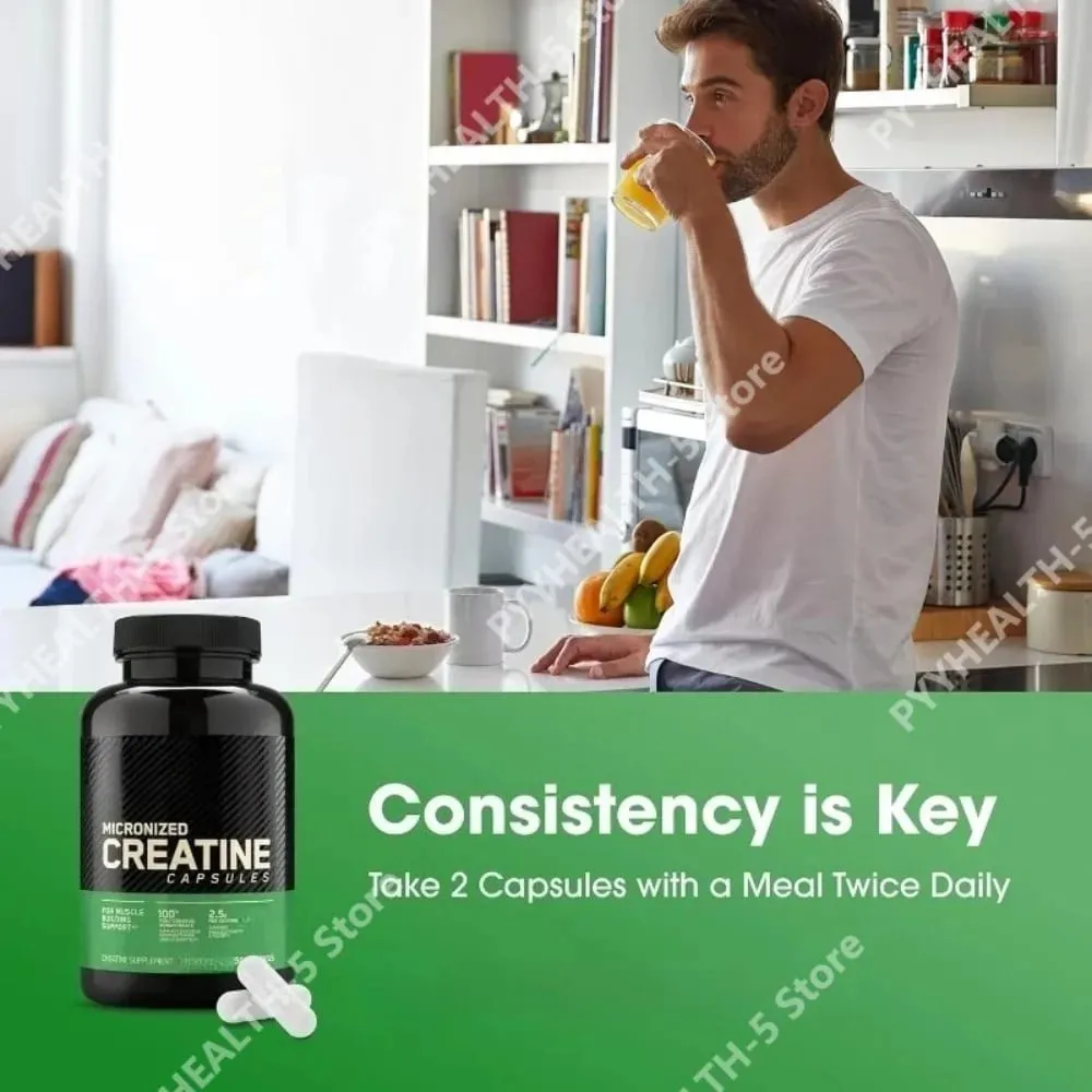 Creatine 2.5g Capsules for Adults - Supports Lean Muscle Fitness & Recovery Non-GMO Gluten-Free Vegan-Friendly 60 Capsules