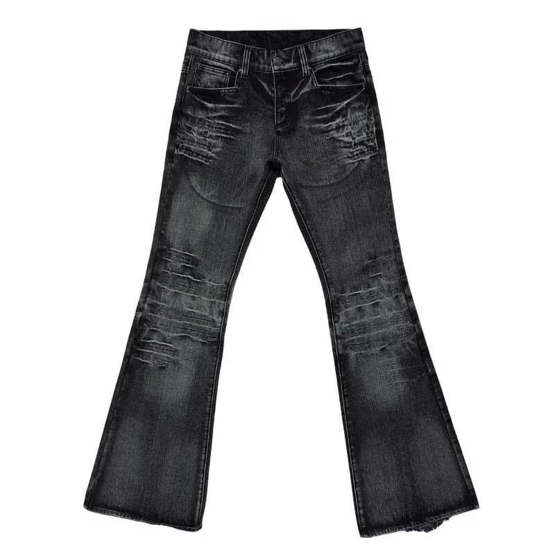 Y2K Retro Distressed Flare Jeans Women High Waist Vintage Washed Denim Bell Bottom Pants Harajuku Streetwear Casual Trousers