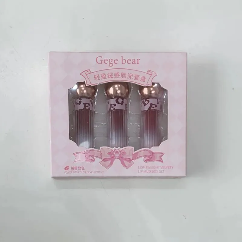 Conjunto de brilho labial fosco em 3 cores, hidrata longa duração, à prova de água, suor, sem transferência, batom líquido, 1 caixa