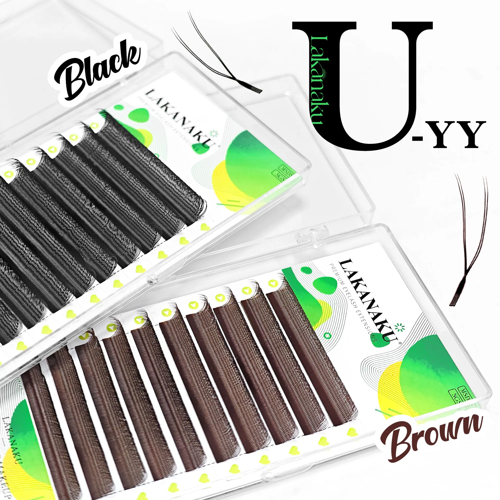 Dark Brown U Shape YY Lashes Brown Premade Eye Lashes Extensions Fio U 2D Clover Cilios