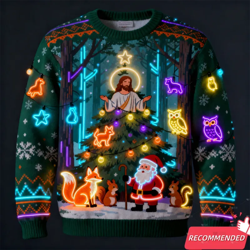 Fake Neon Light 3D Printed Ugly Xmas Sweater For Women Men Clothes Merry Christmas Snowman Funny Santa Jesus Pullovers Tracksuit
