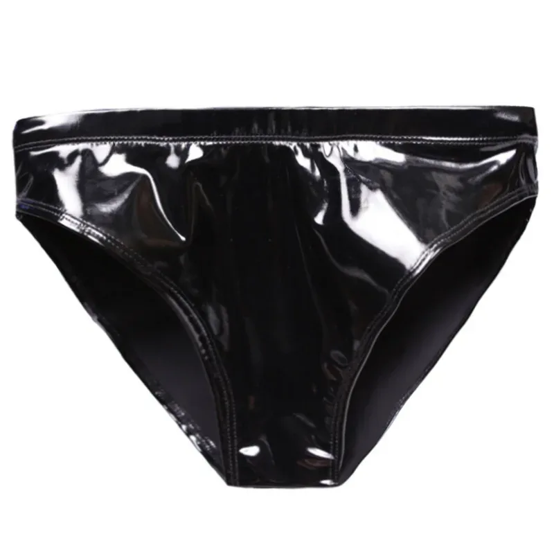 男士性感乳膠光面內褲內衣 Pvc 皮革內褲女式漆皮情趣內衣丁字褲娘娘腔內褲