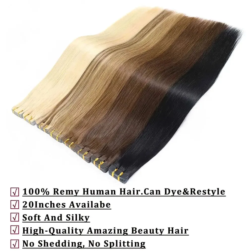 #4 Brown Tape In Human Hair Extensions For Women Blonde Highlight Double Drawn Invisible Balayage Tape In Hair 20pcs/Pack 20Inch
