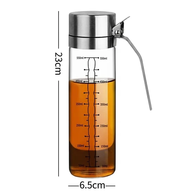 Leakproof High Borosilie Glass Oil Bottle with Stainless Steel 304 Cap Kitchen Soy Sauce Vinegar Seasoning Jug No Oil Stain