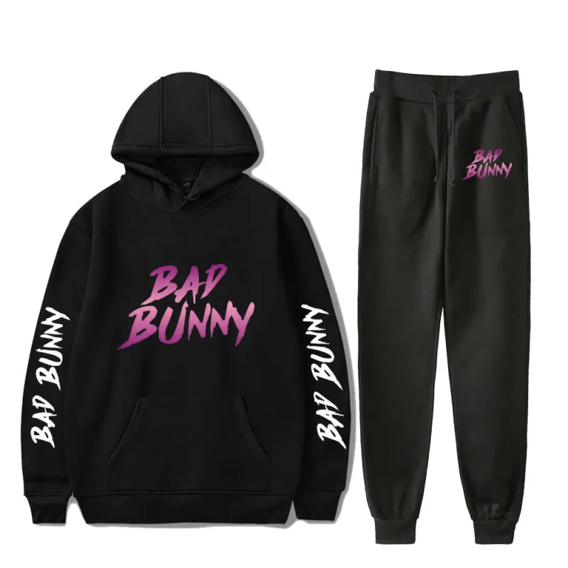 Harajuku Comfortable Funny bad bunny Print Sweatshirt Sweatpants Suit Men/Women Hoodies+ Trousers Suit Cute 2 Piece Set Clothes