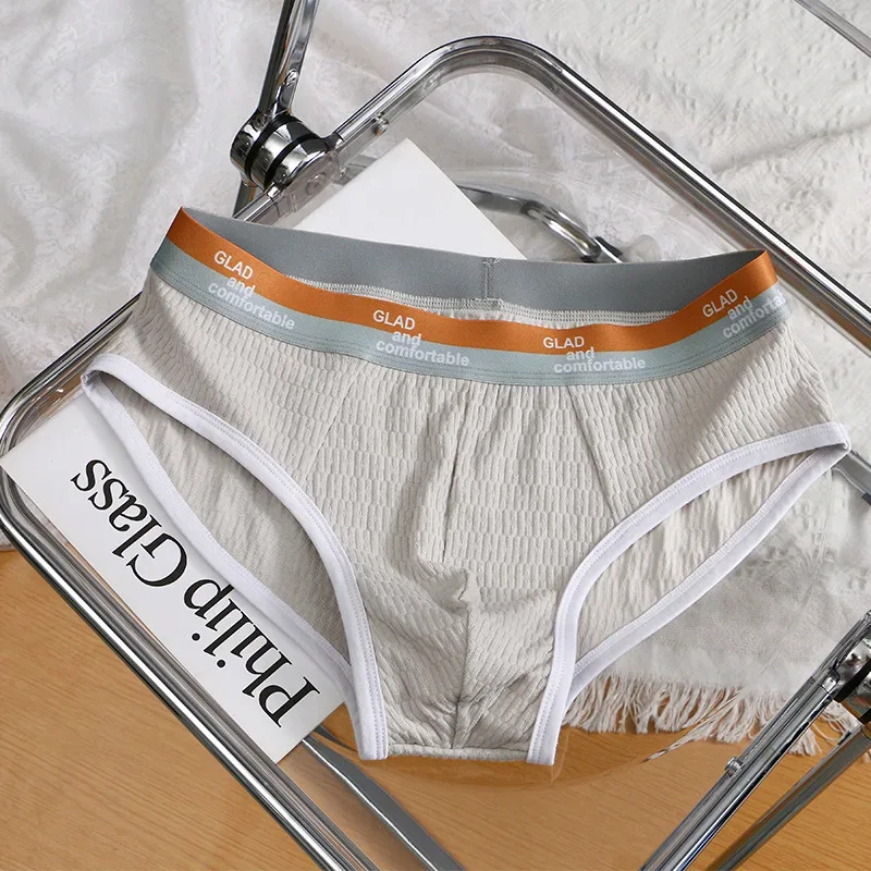 Summer New Men's Solid Color Cotton Briefs, Minimalist Breathable Thin Underwear, Trendy Trunks Male Bikini Underpants 3256812635450502