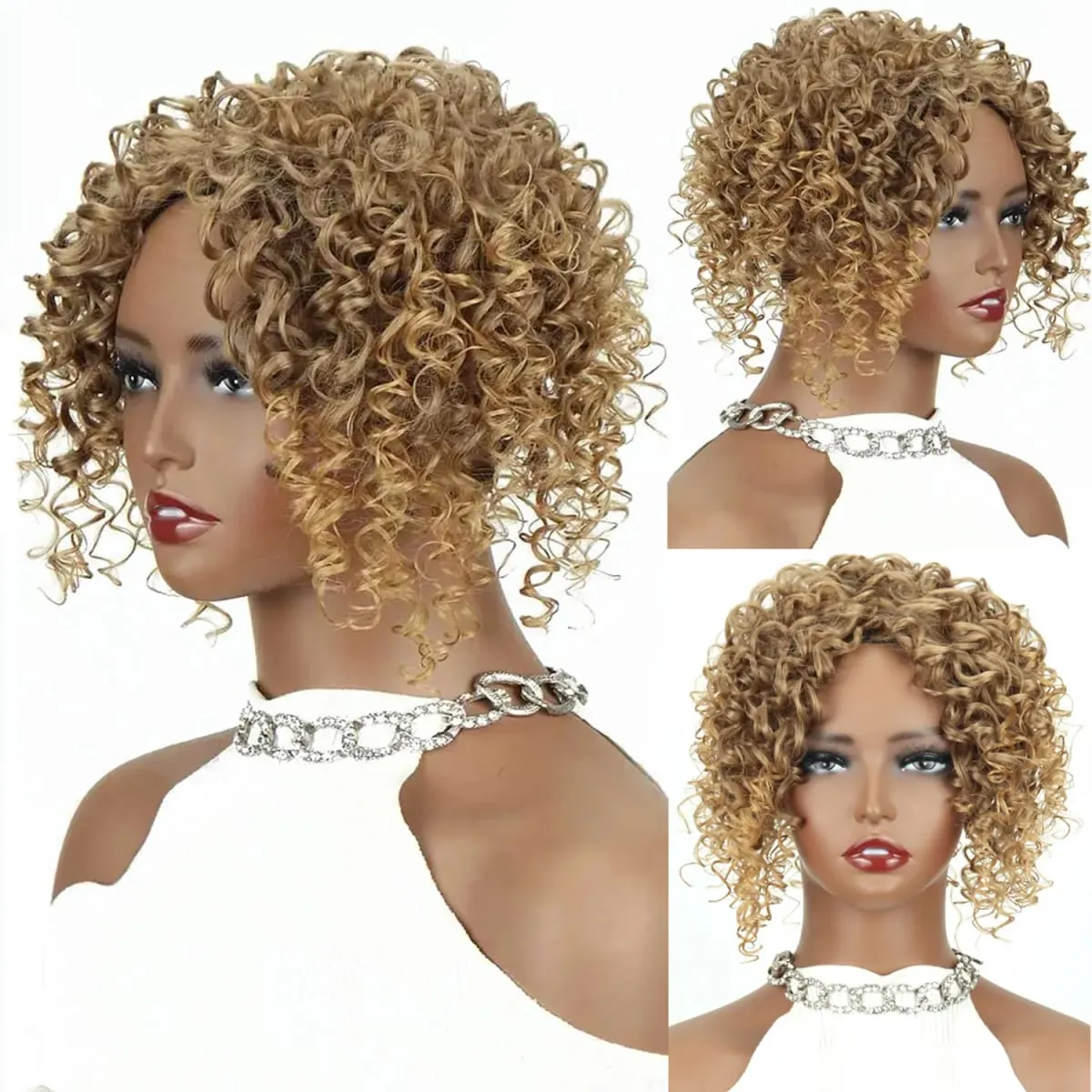 8inch Fluffy Natural Afro Kinky Curly Short Hair Toppers Hairpieces Clip-on Synthetic Hair Pieces for Women with Thinning Hair