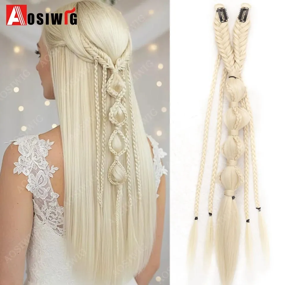 Elf Style Half Head Braided Hair Extensions Synthetic Clip In Braids Hairpiece Natural Black Dark Brown Fake Hair for Women Dail
