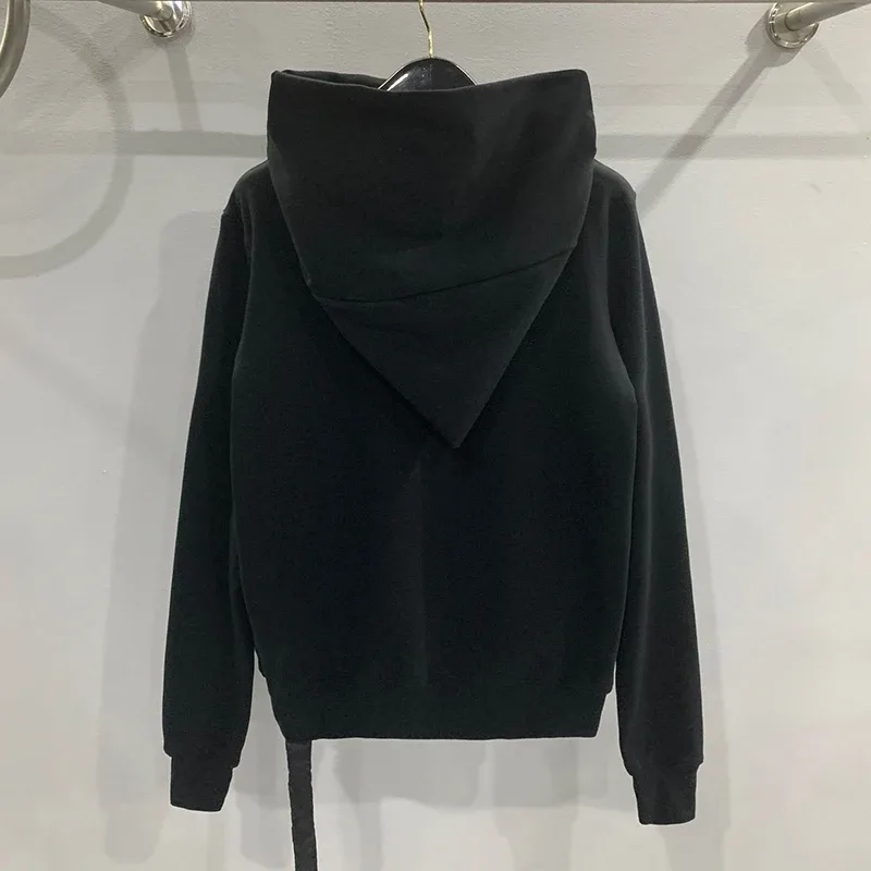 Autumn Zipper Design Black Hoodies Men's Women's Sportswear Jacket American Rock Hip Hop Street Wear Elastic Knitted Coats