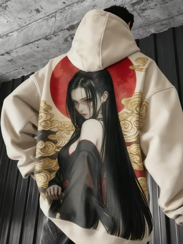 Hot Anime Girl Back Pattern Sweatshirt Casual Long Sleeve Hooded Pullover 3D Printing Top Fashion Oversized Men's Hoodies