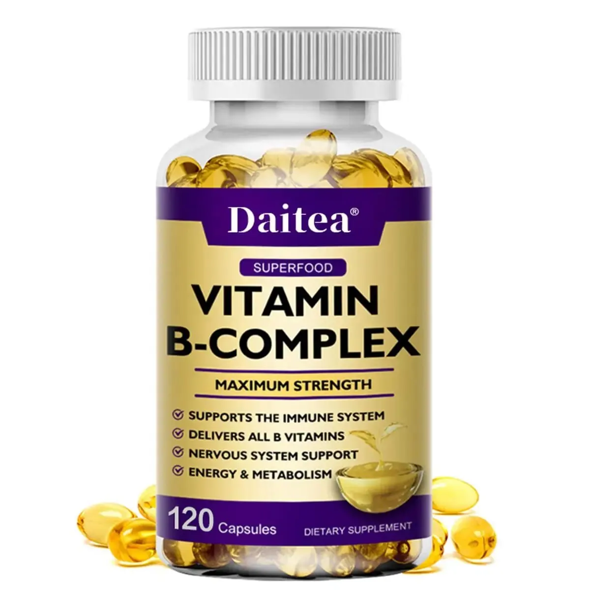 Vitamin B-Complex Capsules - Energy Immune & Nervous System Support Relieve Stress Improve Digestion