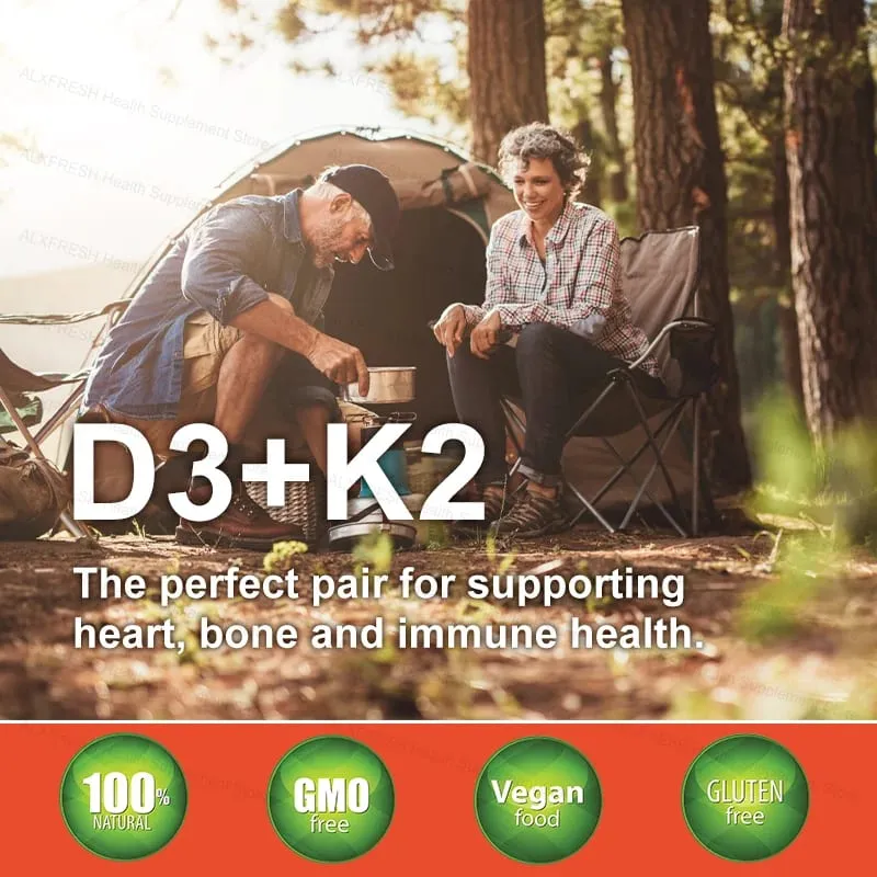 D3K2 Vitamin Capsules 5000 IU 300 mcg for Calcium Absorption Bone Teeth Immune & Heart Health Non-GMO