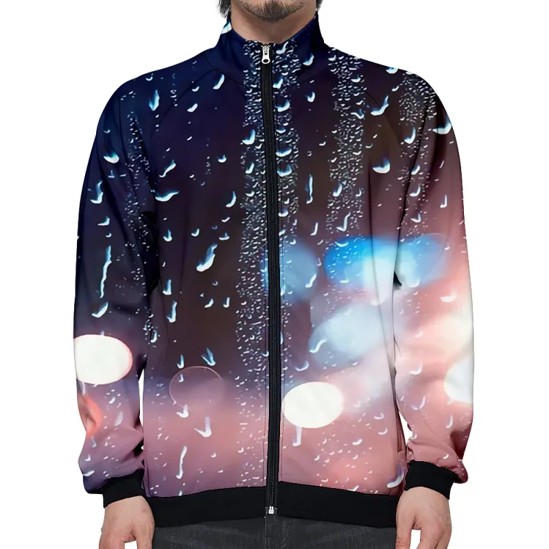 Harajuku Popular Rain 3D Print Zipper Raglan Jacket Windbreaker Boys/Girls Comfortable Stand Collar Jackets Coats