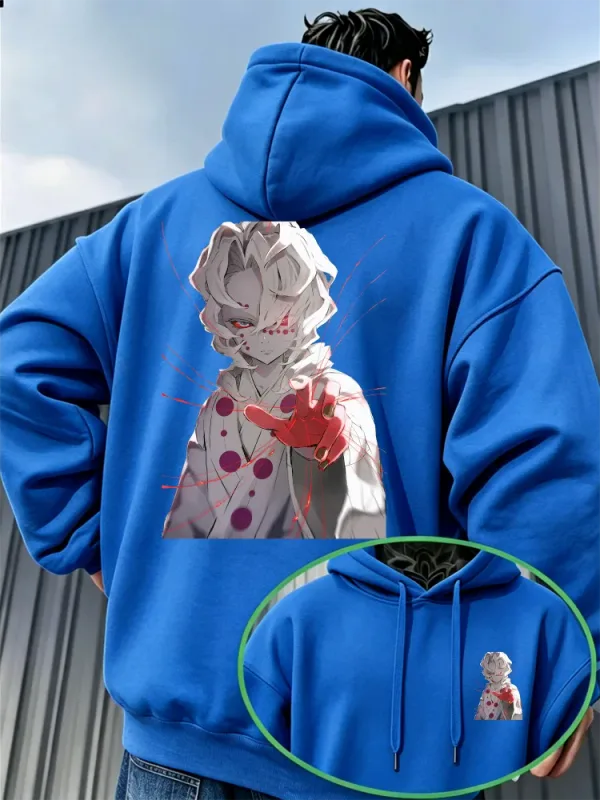 Bandai Demon Slayer Men's Hoodie Rui (Spider Demon) Print High-Quality Warm Autumn/Winter Casual Pullover Sweatshirt
