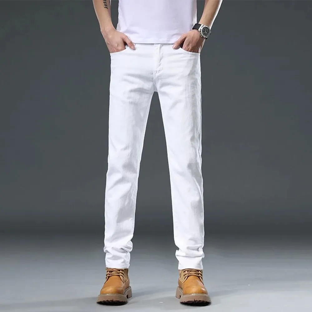 2025 Herfst heren witte slim fit rechte jeans casual stretch denim broek comfortabele mode streetwear mannelijke merkkleding