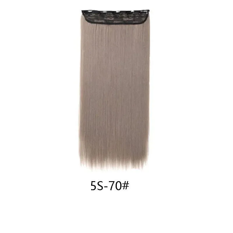 Grampo longo e reto sintético de 24 polegadas, extensão de cabelo de uma peça, 5 clipes, cabelo falso loiro, marrom, preto, resistente ao calor