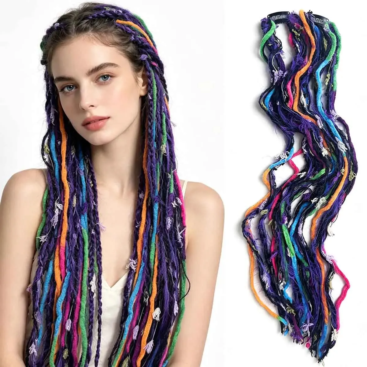 Synthetic Clip In Pastel Pink Macaron Faux Locs Hair Extensions Handmade Textured Straight With HairPieces For Women Daily Party