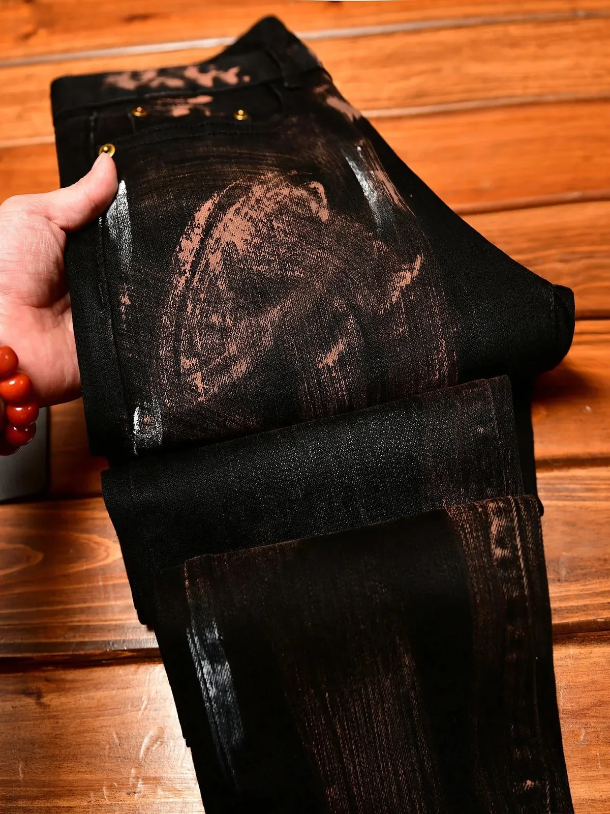 2025 Autumn Black Jeans Men's Inkjet Graffiti Printed Street Men's Clothing Nostalgic Trend High end Retro Denim Pants