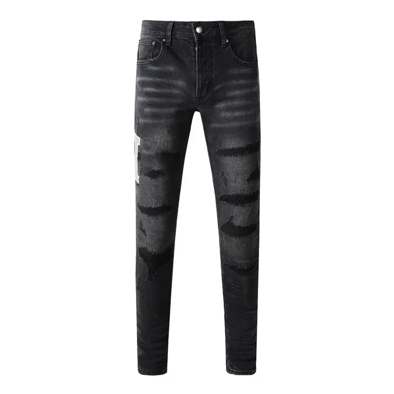 Fashion Americans Brands Men's Jeans Luxury Streetwear Holes Long Trousers Quality Male Stretch Slim Pants Skinny Trousers