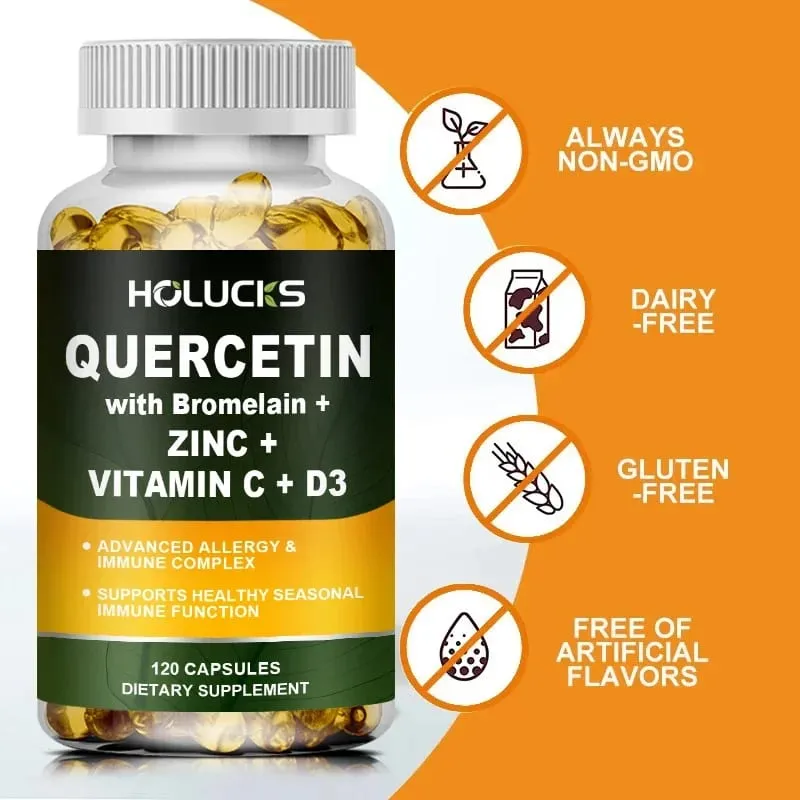 Advanced Quercetin Vitamin C + D3 Supplement with Bromelain for Immunity Skin Health & Strong Bones Overall Vitality Vegan