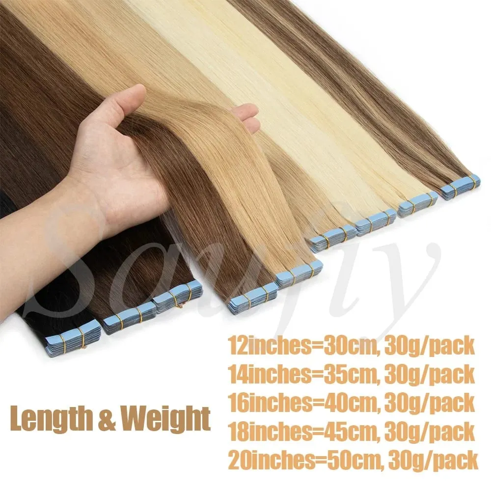 Blonde Tape In Hair Extensions Human Hair 20pcs/Pack Straight Natural Black Blonde Brown Tape Ins Hair Extensions 12-20inches Seamless Double Side Skin Weft Tape In Hair For Women