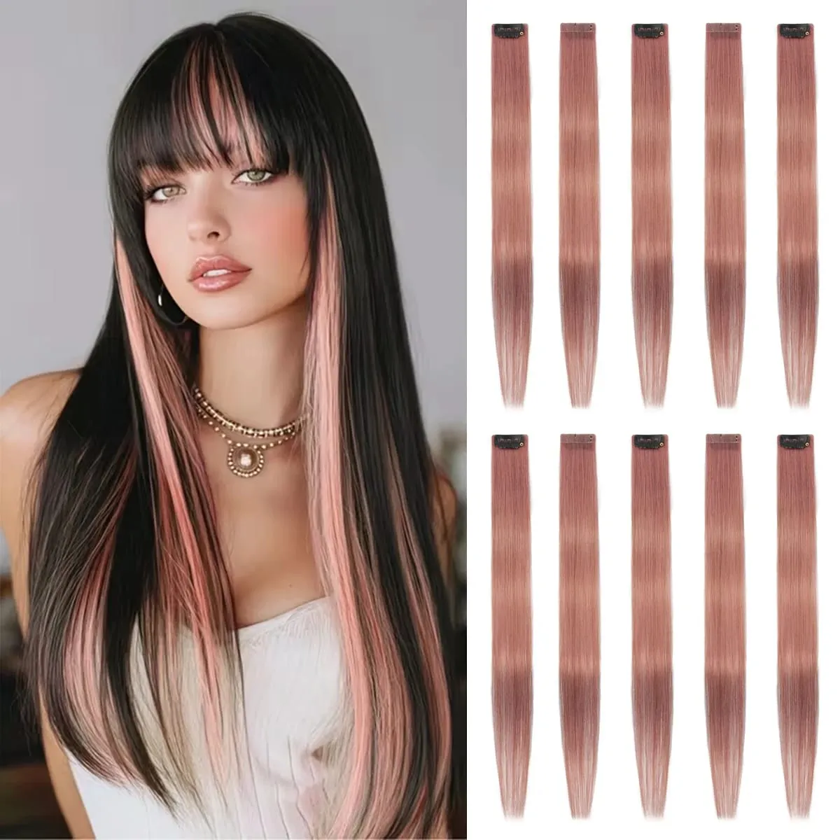 2 Pcs Green Hair Extensions 16Inches Straight Colored Hair Colorful Clip in Extensions Highlight Party for Girls and Women Gift