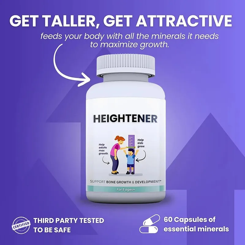 Heightener - Natural Height Growth Supplement for Kids Teens and Adults to Increase Bone Strength and Grow Taller Height Pills