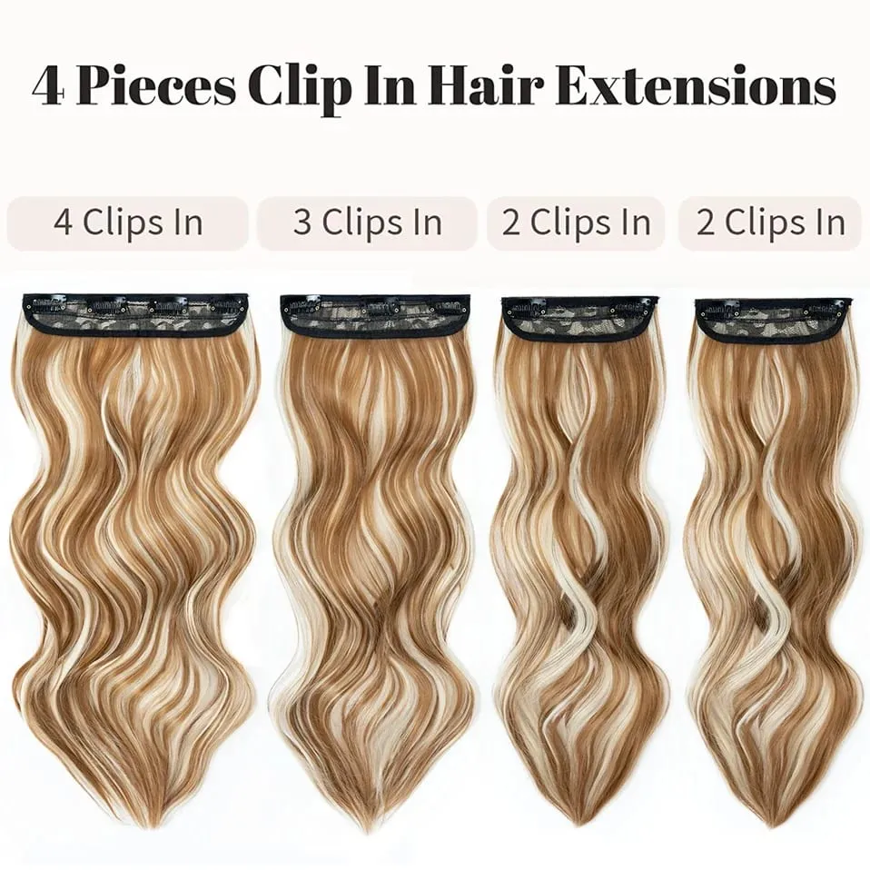 4 Pieces Set Clip In Hair Extensions Highlight Wavy Curly Long Synthetic Hairpieces For Women 22 Inch 180g Hair Clips Hair