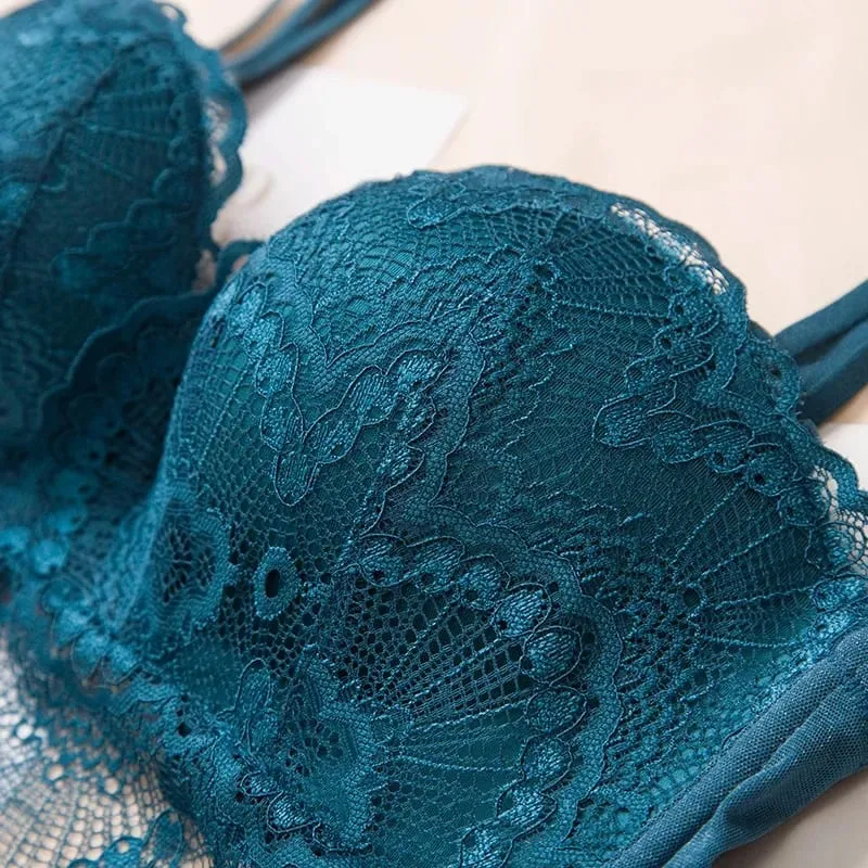 Sexet Push Up BH lingerisæt - Komfortabelt trådløst blondeundertøj Massage Palm Cup til løft 75C/80C/85C