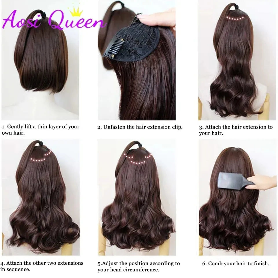 3Pcs/Set 6Clips Hair Extension Black Long Large Wavy Curls Natural Hair Hairpiece Heat Resistant Fiber For Women Hairstyle