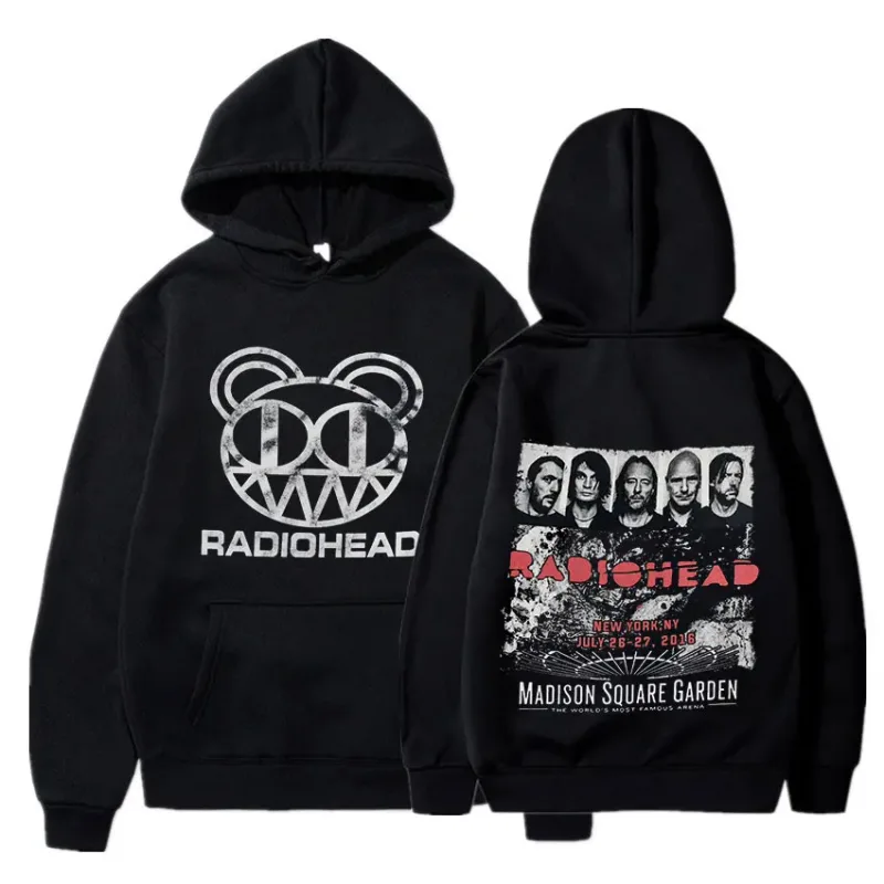 Vintage Rock Grubu Radiohead Kapüşonlu Üst Hip Hop Her Şey Müzik Albümü Baskı Kazak Harajuku Sokak Boyu Kapüşonlular Gençler