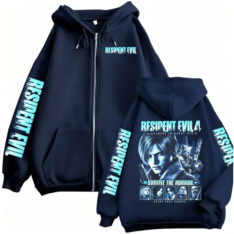 Resident Evil Requiem Zip Up Hoodies Leon Kennedy Horror Game Zipper Hoodie Hombre Mujer Harajuku Classic Jacket Sudadera Abrigos