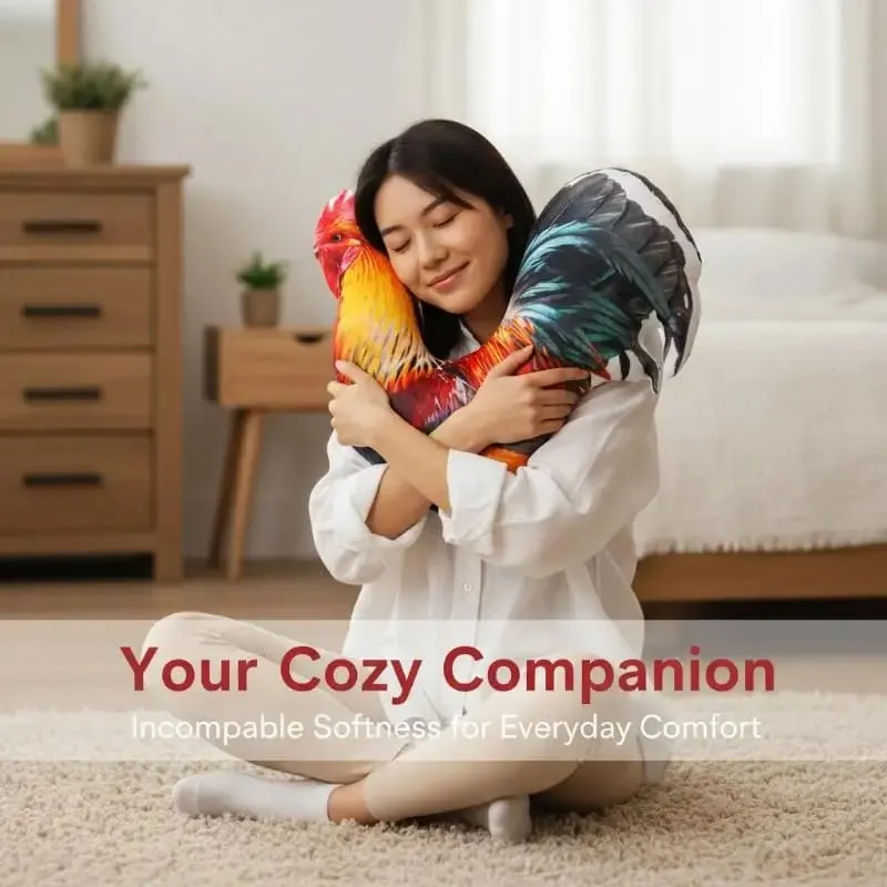 Rooster Plush Throw Pillow Lifelike 3D Print Soft Fluffy Comfortable Cushion para sa Office Chair Decor Rest Pillow para sa mga Manggagawa